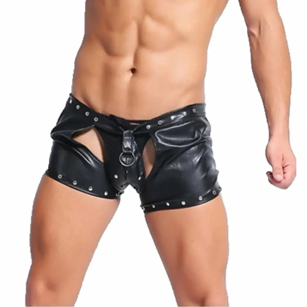 Rivet Latex Open Butt Jockstrap PU Leather Clubwear - Picture 1 of 4